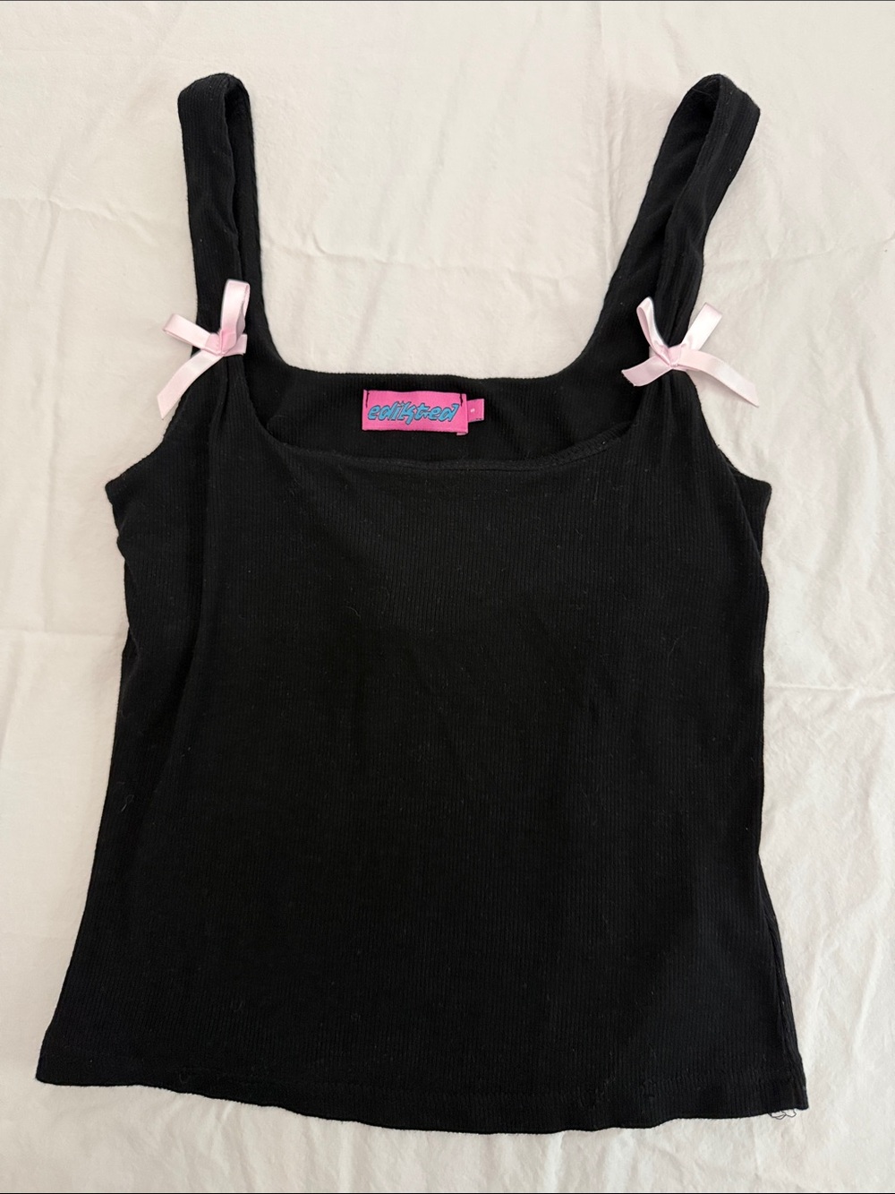 Edikted Black Ribbed Tank with Pink Bow Straps